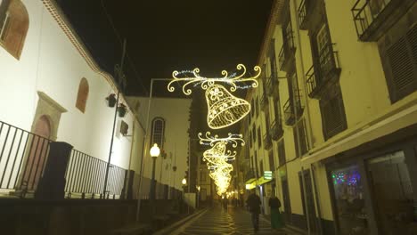 Night-View-Of-Illuminated-Decorations-On-The-Street-In-Funchal-During-Christmas-Time