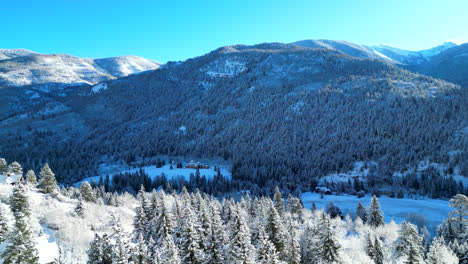 Imágenes-De-Drones-De-árboles-Cubiertos-De-Nieve-Que-Revelan-Un-Hermoso-Valle-Ubicado-En-Las-Montañas-Rocosas-De-Colorado