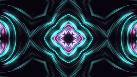 Flower-Kaleidoscope-Neon-Pattern-Seamless-Loop-On-Dark-Background