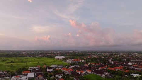 Canggu-village-countryside-with-sky-at-dusk,-Bali-in-Indonesia