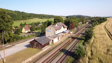 Aerial-View-Osoblaha-Train-Station,-Tremesna-ve-Slezsku-In-Osoblaha,-Czechia