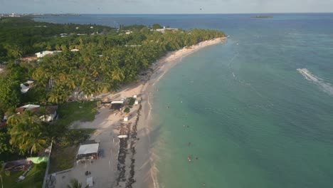 Aerial-Push-Forward-Shot-Of-Caribbean-Beach-with-White-Sand