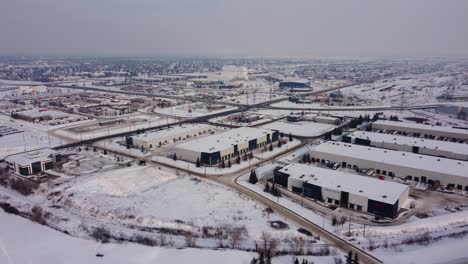 Aerial-Winter-Urban-View-in-Calgary,-Alberta