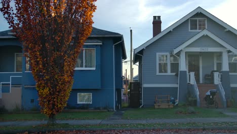 Herbstbaum-Und-Häuser-Im-East-Side-Viertel-In-Vancouver,-BC,-Kanada