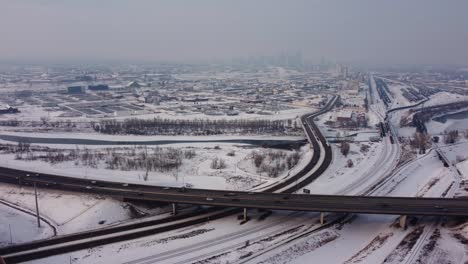 Aerial-Footage-of-a-Highway-During-Winter