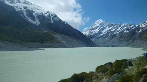 Capture-the-grandeur-of-Mount-Cook-with-this-wide-shot-video-featuring-a-glacier-and-pristine-lake-below