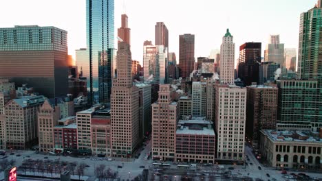 Chicago-city-at-dawn,-Illinois,-USA