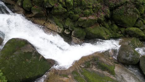 Lebhafter-Waldwasserfall-über-Moosigen-Felsen