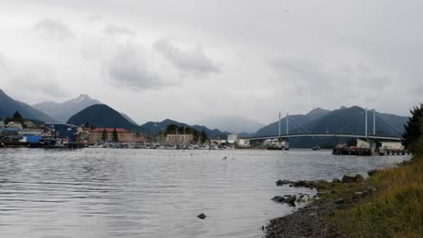 Sitka-Channel,-ANB-Harbor-and-John-O'Connell-Bridge-in-Sitka,-Alaska,-United-States-of-America