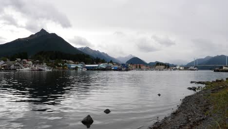 Sitka-Channel,-ANB-Harbor-and-John-O'Connell-Bridge-in-Sitka,-Alaska