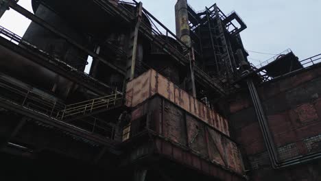 Low-angle-view-of-the-abandoned-structure-of-the-former-blast-furnace-buildings