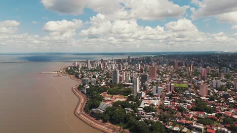Bird's-eye-view-of-the-city-of-Posadas,-Misiones,-Argentina,-on-a-beautiful-summer-day