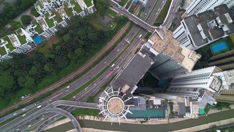 Cars-Traffic-on-Highway-1-Jalan-Kuching-Next-To-Regalia-Residence-in-Kuala-Lumpur-Malaysia---Aerial-top-down