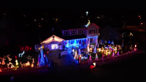 Christmas-lights-display-on-American-home-in-neighborhood
