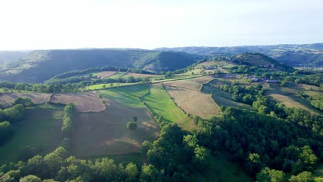 Beautiful-rural-landscape-of-Aveyron-region-in-France,-aerial-view