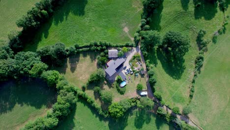 Luxury-estate-in-countryside-of-France,-aerial-top-down-view