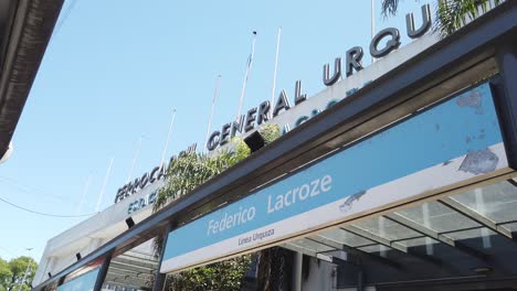 Train-Station-Federico-Lacroze-Entrance-Design,-Buenos-Aires-Vibrant-Latin-City