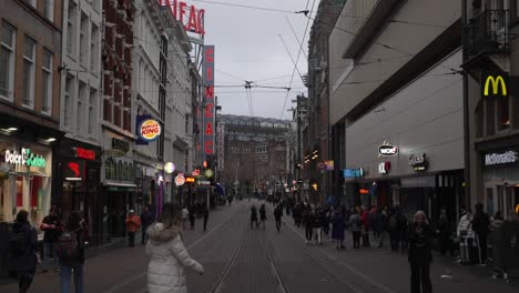 Peatones-Caminando-Por-Una-Concurrida-Calle-Comercial-En-Amsterdam