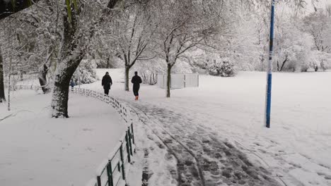 Hombre-Corriendo-En-Un-Parque-Público-En-Un-Día-Nevado