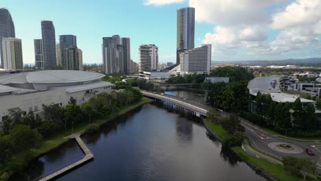 Reversing-aerial-view-looking-South-over-the-Gold-Coast-Convention-Centre-and-casino-in-Broadbeach
