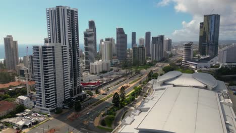 Reversing-aerial-view-looking-South-over-the-Gold-Coast-Convention-Centre-in-Broadbeach