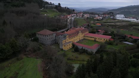São-José-de-Oleiros-Seminary,-Lagares,-Portugal---aerial-panoramic
