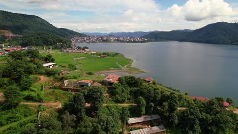 Picturesque-aerial-landscape-of-Phewa-Lake-and-Pokhara-City-at-the-foothills-of-Annapurna-mountain-in-Nepal
