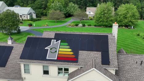 Haus-Mit-Sonnenkollektoren-Und-Energiebewertungsgrafik-Auf-Dem-Dach