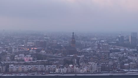 Dolly-drone-shot-towards-the-Stevens-church-in-the-city-of-Nijmegen