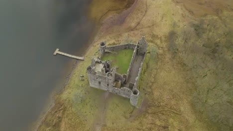 Historic-kilchurn-castle-from-above-at-Loch-Awe-freshwater-loch-during-daytime