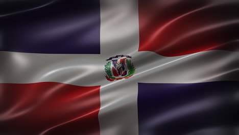 The-Flag-of-Dominican-Republic,-full-frame-front-view,-with-a-cinematic-look-and-feel,-elegant-silky-texture-waving-in-the-wind
