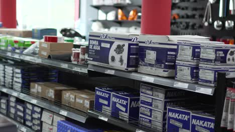 American-brand-truck-water-pump-T-and-J-New-Pumps-in-boxes-displayed-in-spare-parts-distributor-store
