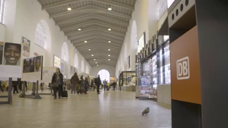 Interior-shot-of-a-busy-train-station-with-high-ceiling,-people-walking,-and-a-pigeon-on-the-floor