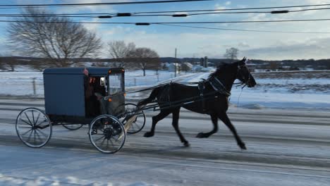 Joven-Amish-Mostrando-El-Dedo-Medio-A-La-Cámara-De-Un-Dron-Fuera-De-Un-Caballo-Y-Un-Buggy