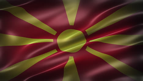 Die-Flagge-Der-Republik-Nordmazedonien,-4K-Vollformat-Vorderansicht,-Weht-Im-Wind,-Mit-Filmischem-Erscheinungsbild-Und-Eleganter,-Seidiger-Textur