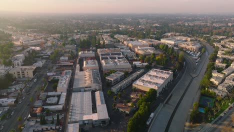 LA-River-and-CBS-Studios-from-the-Sky,-Drone-Footage-of-Famous-Film-Location-and-Upscale-Neighborhood-of-Studio-City