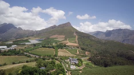 Scenic-Mountains-And-Winery-In-Constantia,-Cape-Town,-South-Africa---Aerial-Shot