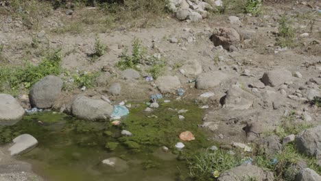 Estanque-Fluvial-Contaminado-Con-Residuos-Plásticos-Y-Algas-Verdes-En-El-Departamento-Del-Paraíso-En-Honduras