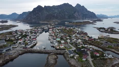 Aerial-Drone-Footage:-Hemmingsvær-Village,-Lofoten-Islands