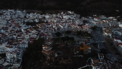 Iconic-white-color-township-of-Mijas-in-Spain,-aerial-drone-view