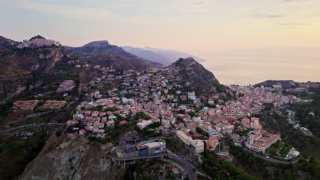 Aerial-drone-video-over-Taormina-at-sunset