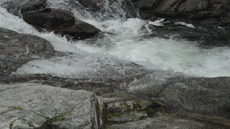 Felsiger-Fluss,-Stromschnellen,-Schaumiger-Wasserfluss