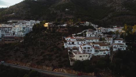Touristic-mountain-town-of-Mijas-in-Spain,-aerial-drone-view