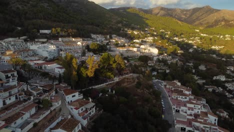 Beautiful-mountain-and-Mijas-township-in-Spain,-aerial-drone-view