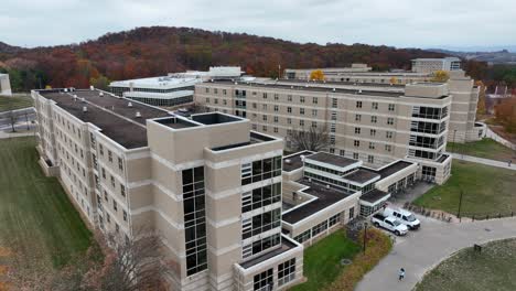 Potomac-and-Chesapeake-Halls-at-East-Campus-of-James-Madison-University-on-autumn-day-in-Harrisonburg,-Virginia