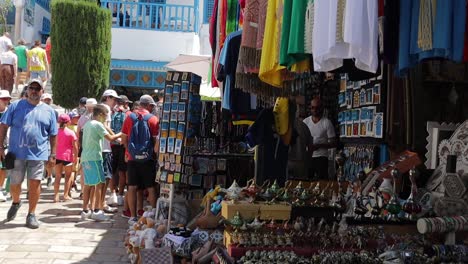 Detailed-close-shot-of-traditional-souvenirs-in-shop-Sidi-Bou-Said,-Tunisia