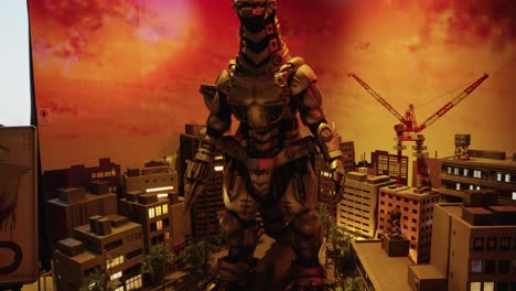 Zeitlupe-Nach-Unten-Kippbar,-Wodurch-Die-Darstellung-Des-Roboters-Godzilla-Sichtbar-Wird