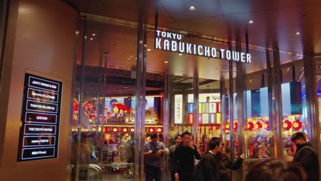 Slow-motion-establishing-shot-of-Kabukicho-Tower-Entrance