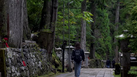 Visitors-exploring-sacred-shrines-in-Japanese-Okunoin-cemetery-Wakayama
