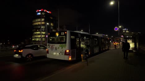 public-bus-94-taking-off-from-a-bus-stop-'Cherni-vrah-blvd'-at-night